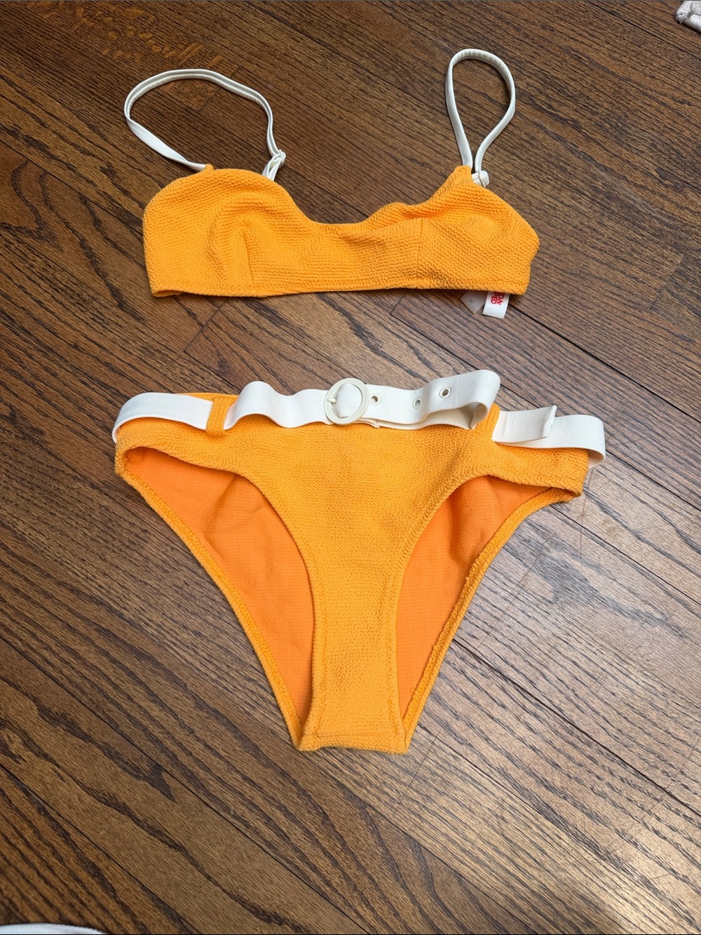 SOLID & STRIPED Bright Orange Bikini with White Belt Detail size small